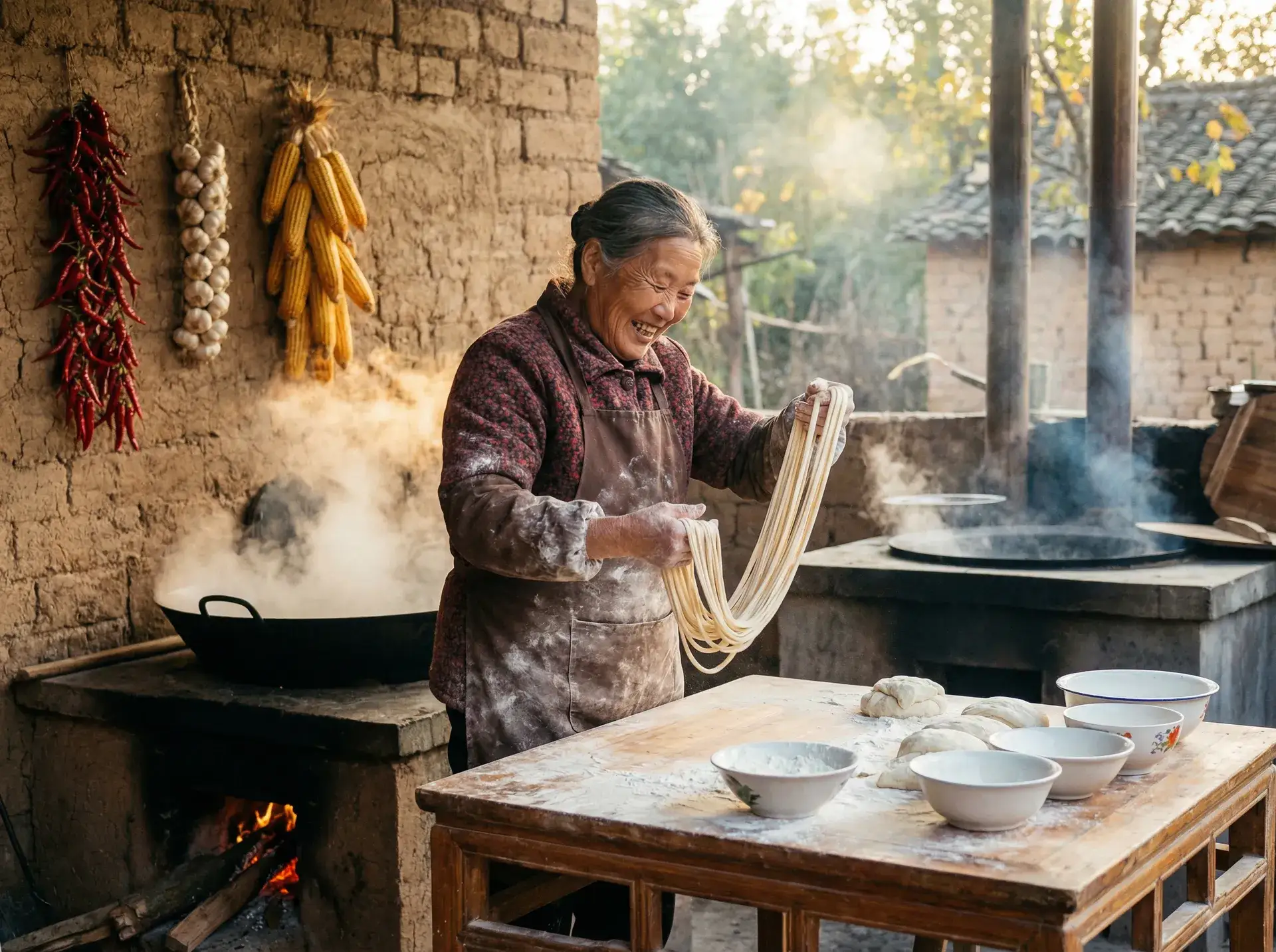 农家大嫂手擀面 - 喷水白浆 乡村美食